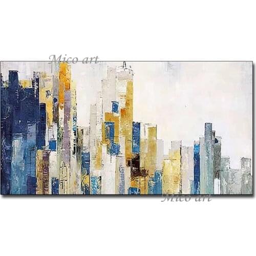 Abstract 100% Hand Painted City Building Oil Painting Wall Decor Canvas Art Picture for Living Room Home Decor Art Unframed