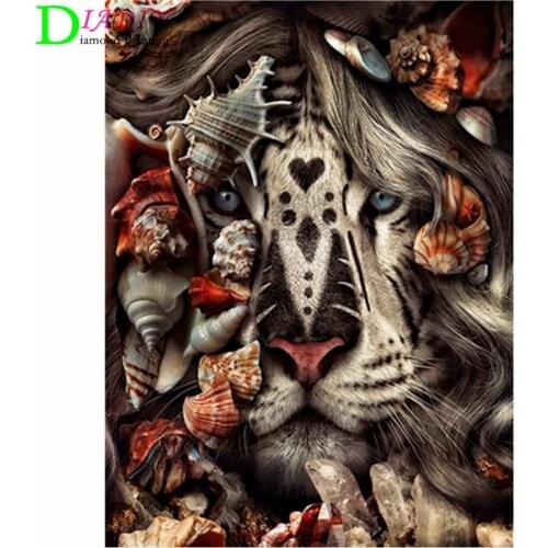 Full Square Diamond Embroidery DIY Diamond Painting Cross Stitch Drill Tiger Lion Face& Flowers Picture of Rhinestones
