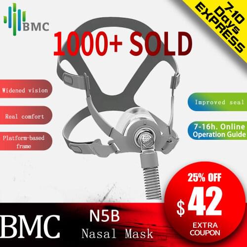 BMC NM2/NM4 Nasal Mask CPAP Mask Sleep Mask with Headgear S/M/L Three Size Suitable for CPAP Machine Connect Hose and Nose