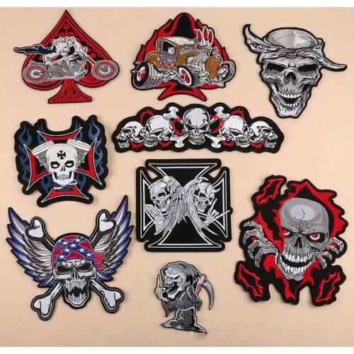 Big Size Grim Reaper Death Skull Wholesale Iron on Embroidered Cloth Clothes Patch For Clothing Girls Boys