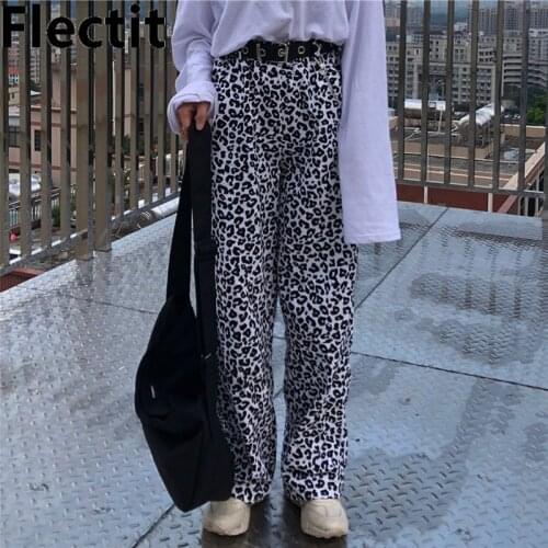 Flectit Loose-Fit Animal Print Leopard Pants With Elastic Waist Women Hip Hop Pants Long Trousers Harajuku Streetwear