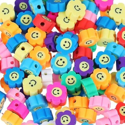 50pcs/Lot 10mm Clay Spacer Beads Sunflower Shape Smile-Face Polymer Clay Beads For Jewelry Making DIY Handmade Accessories
