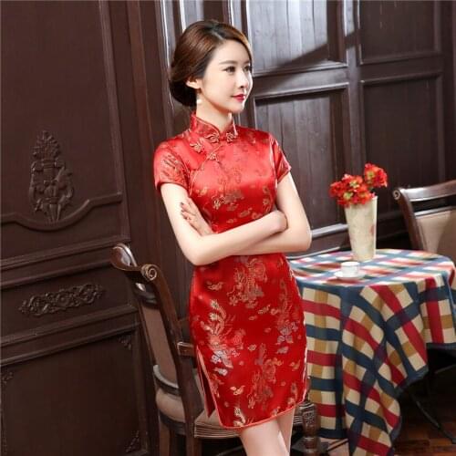 Chinese Costume Cheongsam Dragon Phoenix Short Flag Red Performance Costume Large Size 6Xl Daily Banquet Classic Modern Qipao