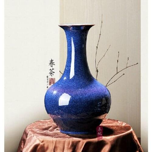COLLECTIBLE DECORATION CHINA PORCELAIN HANDMADE EUROPEAN FAMBE BLUE VASE C