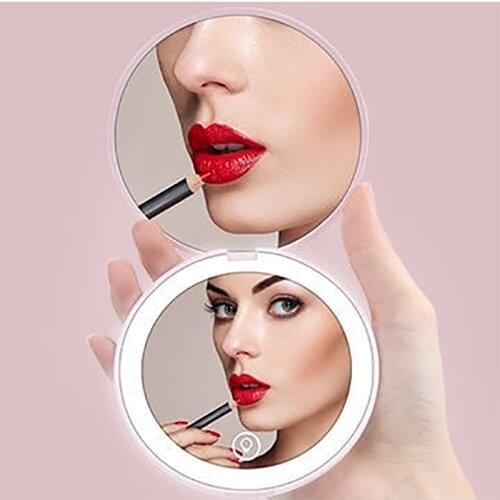 Compact Rechargeable Lighted Makeup Mirror For Travel Purse Handbags 1/ 2x Magnifying Handheld Makeup Mirror With 12 Leds Lights
