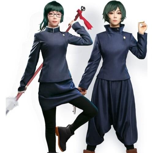 Japan Anime Jujutsu Kaisen Cosplay Costume Halloween Clothes Full Set For Zenin Maki/Zenin Mai Cos Clothing Coat+Pants Wig