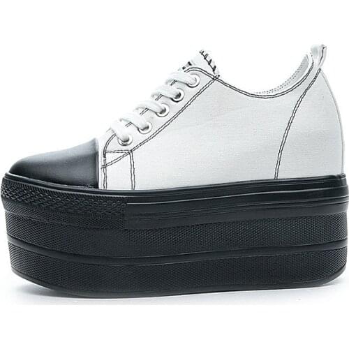 High Quality 10cm Super Thick Sole Heel Platform Wedges Shoes Hidden Heel Increased Height Leather Shoes Sneakers Chunky