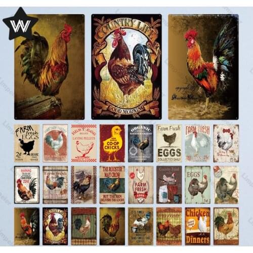 Rooster Metal Sign Plaque Metal Vintage Fresh Eggs Pub Funny Tin Sign Wall Decor for Pub Club Man Cave Bar Decoration Tin Plates
