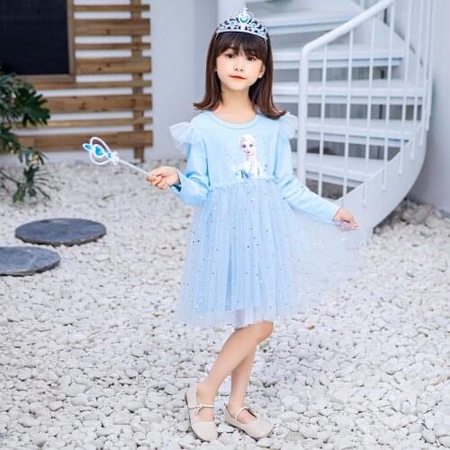 Girls Fashion Princess Dress 2021 Fall Frozen Childrens Wear Spring Long Sleeve Elsa Casual Party Cartoon Dress Elsa Clothing