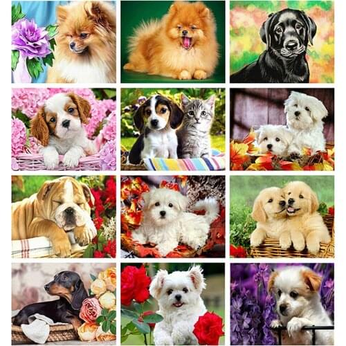 25 patterns Full Round Diamond Painting Dog 5D DIY Animal Diamond Embroidery Cross Stitch Kit Handmade Gift Home Decoration