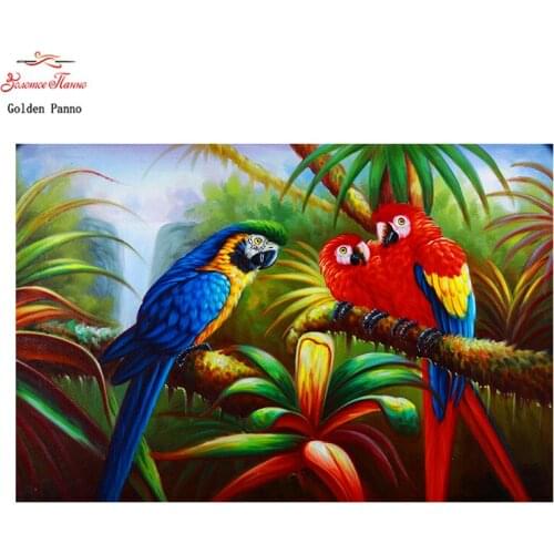 Golden Panno,DIY DMC 11CT 14CT completely Cross stitch Three Parrots kits embroidery needlework sets wall decoration 08