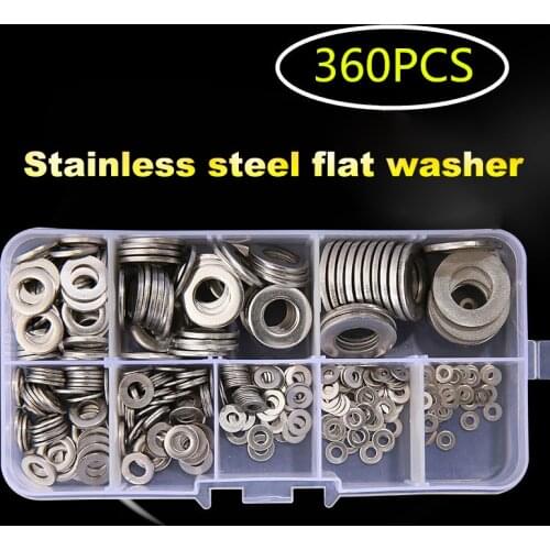 360PCS Washer Set M2 M2.5 M3 M4 M5 M6 M8 M10 Stainless Steel Washer Flat Washers Ring Plain Washer Gaskets Assortment Kit
