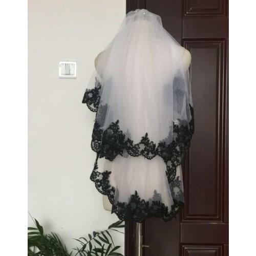 New 2t black lace hem veil white or ivory bride wedding length fingertip length bridal veil with comb