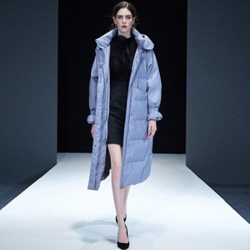 European station 2019 new winter White duck Down long length cap thickened warm memory fabric down jacket