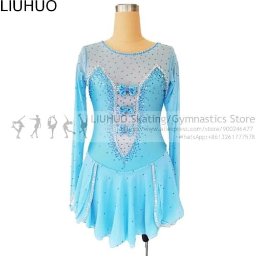 Ice Skating Dress Women ballroom girls ballet tutu dress latin Sky blue Leotards Teens Skating dress feminine Exotic dancewear