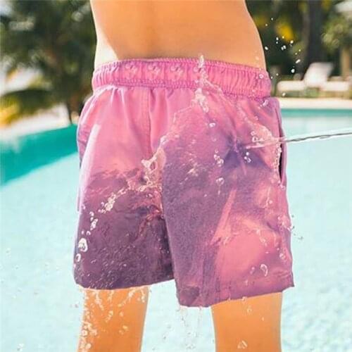 Boy Magical Change Color Beach Shorts Child Discoloration Swimming Trunks Quick Dry Bathing Shorts Swimwear Swimsuit