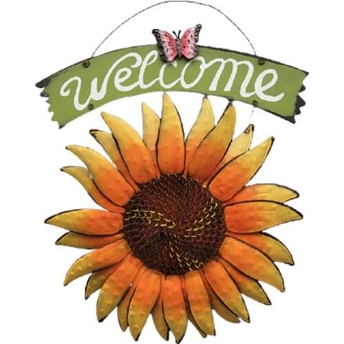 Sunflower Welcome Ornament Decorative Beautiful Stable Vintage Metal Wall Hanging Ornament Home Decorations Crafts Accessories