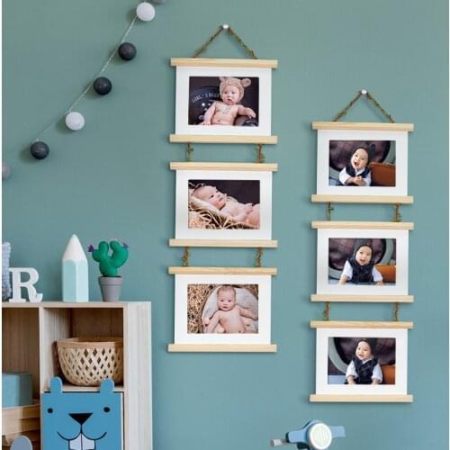 7 Inch Combination 3 Connected Wall Hanging Photo Frame Simple Solid Wooden Clip Paper Picture Holder Home Decoration Wood Frame