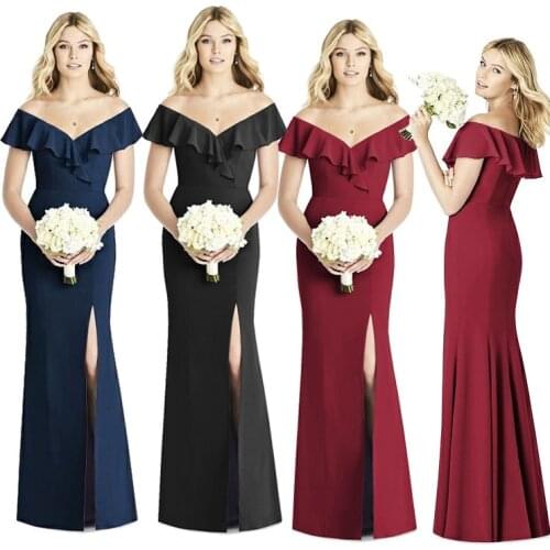 Sexy Evening Party Dress Ruffles Collar Long Dress High Split Dress Vestido de Fiesta Robe V Neck Formal Dress DN-1683