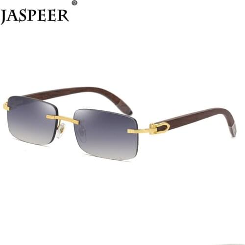 JASPEER Natural Wooden Sunglasses Men Rectangle Rimless Sun Glasses Women Vintage UV400 Retro Frameless Eyewear