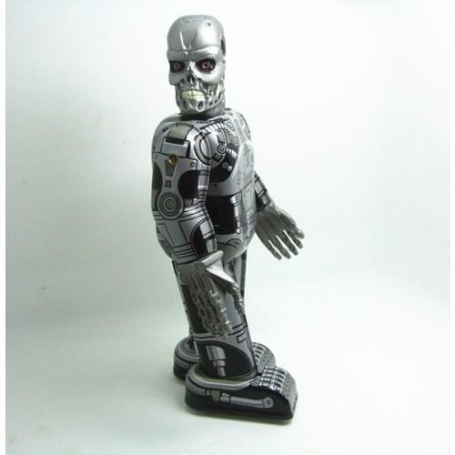 [Funny] Classic collection Retro Clockwork Wind up Metal Walking Tin terminator robot toy Mechanical toys kids christmas gift