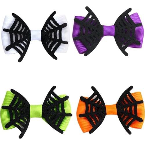 2pcs/lot 2.5" Halloween Hair Bows Spider Girls Hairpin Grosgrain Ribbon Hairclip Kids Hair Accessories Creative DIY Headwear
