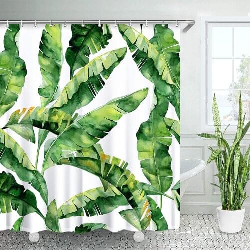 Green Banana Palm Leaf Bath Curtain Waterproof Polyester Fabric with Tropical Green Plant Pattern shower Curtain for Bathroom