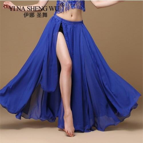 Women Belly Dance Skirt Solid Color Oriental Dance High Cut India Bollywood Unilateral Practice Split Belly Dance 1Pc Long Skirt