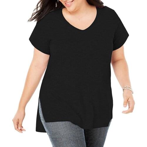 Plus Size Short Sleeve T Shirt Side Split V Neck Basic Tee Tops High Low Loose Shirts 5XL Oversized Blouse S-5xl Slit Shirt A50