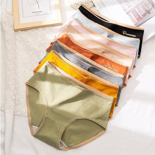 LONKKO Womens Cotton Panties Soft Breathable Fashion Underpants Solid Girls Briefs Sexy Female Lingerie M-XL Comfort Underwear