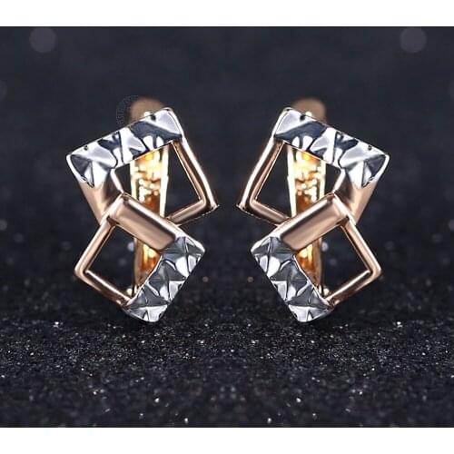 Womens Earrings 585 Rose Gold White Gold Color Stud Earrings Huggie Earrings Fashion Jewelry Wedding Gifts LGE292A