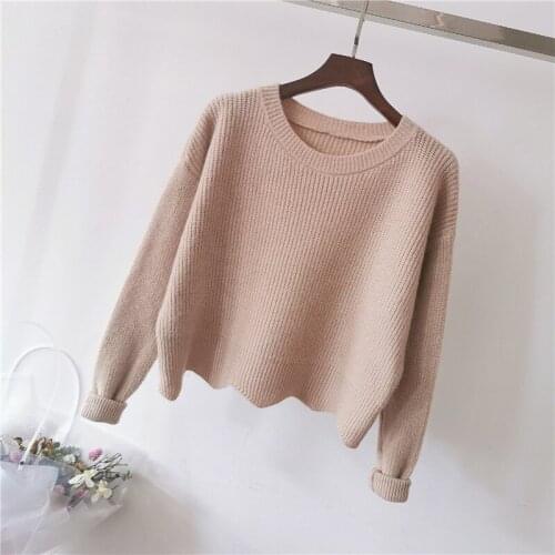 2021 Women Solid Sweater Casual Female O Neck Full Sleeve Pullover Autumn Winter Short Style