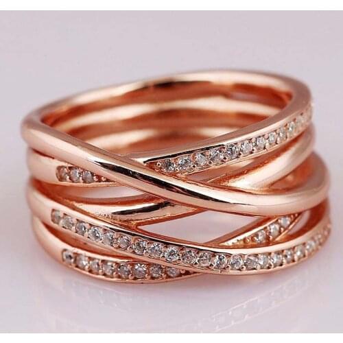 Rose Gold Openwork Eternity Entwined Crystal Rings For Women 925 Sterling Ring Wedding Party Gift Fine Jewelry
