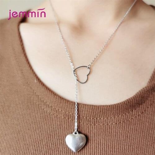 Top Vendor Elegant 925 Sterling Silver Double Heart Pendant Necklaces For Women Valentines Day Gift Fashion Wedding Jewelry
