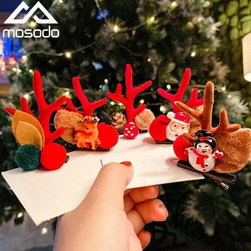 Mosodo 1Pair childrens hairpin Princess Christmas hairpin hairball duck clip headdress Snowman cute antler clip hair ornament
