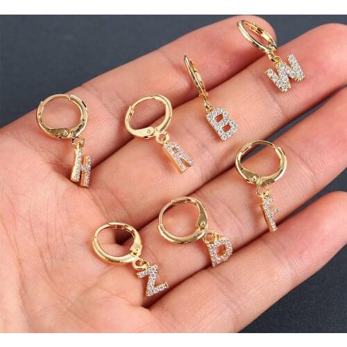 1PC Letter CZ 26 Initial Charm Dangle Drop Earring For Girls Gold Silver Color Alphabet Letter Pendant Earrings