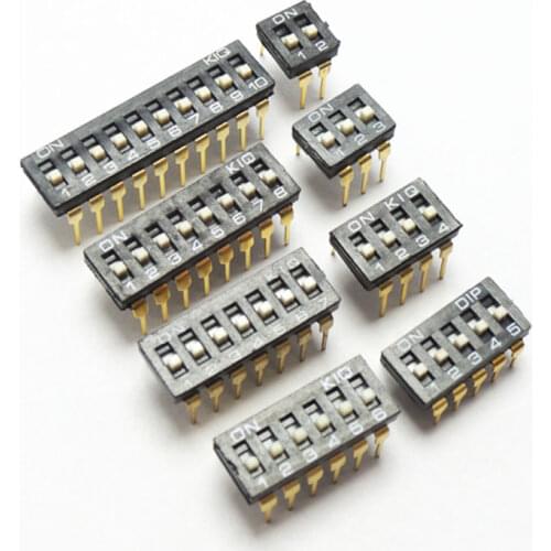 10PCS KI BLACK Gold 1/2/3/4/5/6/8 Position bit DIP switch doule Row PITCH 2.54MM Slide Switches KI-01/02/03/04/05/06/08