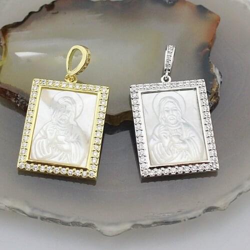 27*22mm 5pcs/lot Shell religion cz charm,cubic zirconia micro pave charm,plating cz jewelry component
