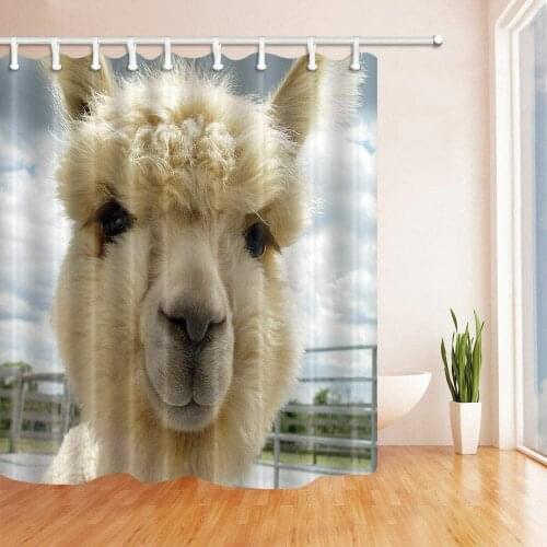 Weißer Alpaka-Duschvorhang, strapazierfähiger Stoff, Schimmelpilz, Badezimmer-Zubehör, kreativ mit 12 Haken, 180 x 180 cm