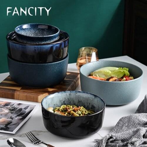 FANCITY Large bowl of soup bowl, single Japanese-style tableware and exquisite style, large household modern minimalist bowl