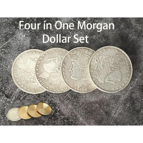 Four in One Morgan Dollar Set Magic Tricks Stage Close Up Magia Coin Appear Vanish Magie Accessories Illusions Gimmick Props