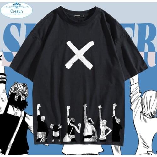 COSSUN Hot Anime Straw Hat Pirates Nakama Sign Printed Cotton Soft Wearing Fashion T-shirt Harajuku Unisex Tees