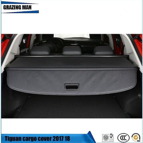 For Tiguan 2017 2018 Nylon Polyester Rear Cargo Cover privacy Trunk Screen Security Shield shade (Black, beige) Auto Accessories