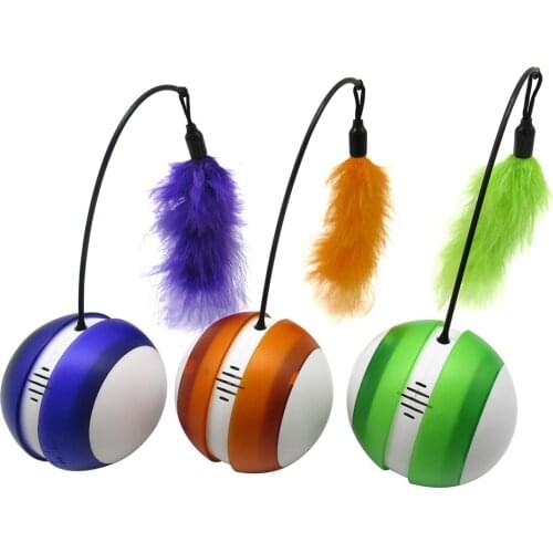 Pet Cat Electric Tumbler Ball Toy with LED Light Glow Vocal Rolling Feather Ball Automatic Rotating Interactive Toy Artifacts