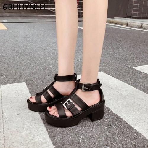GBHHYNLH peep toe sandals high heel sneakers sandalia plataforma gladiator sandals sandal heels punk shoes block heels LJA756
