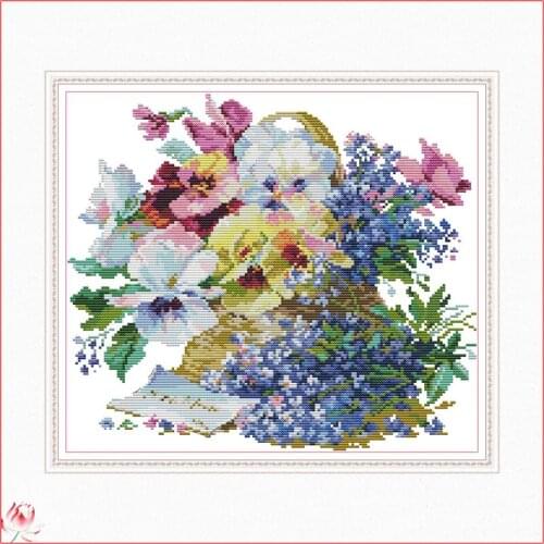 Oil Painting Flowers Cross Stitch Kit DIY Cartoon Animal Pattern Embroidery 14CT 11CT Needlework Canvas Sewing Set Handmade Gift