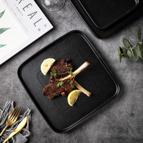 MUZITY Ceramic Black Plate Porcelain Square Dinner Plate Matte Scratch-resistant Dishes Dinnerware