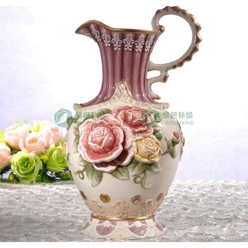CERAMIC CREATIVE ROSE KETTLE VASE FLOWERS VASE POT HOME DECOR CRAFTS ROOM WEDDING DECORATIONS HANDICRAFT PORCELAIN FIGURINES