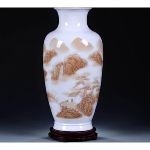 Jingdezhen Ceramic Vase floor vase ornament new Chinese traditional painting landscape dry flower arranging device home office