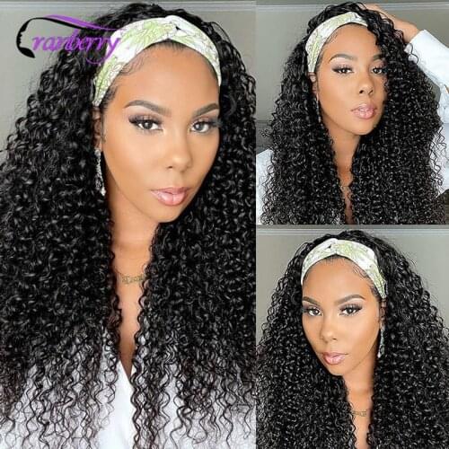 Cranberry Hair Curly Headband Wig Human Hair for African American Women Affordable Headband Wigs Machine Made Beginner Friendly